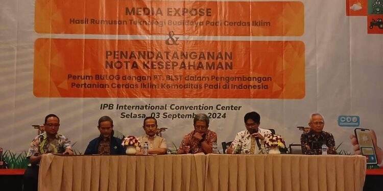 Media Expose Perumusan Teknologi Budidaya Padi Cerdas Iklim dan Penandatanganan Kerjasama Perum Bulog dengan PT BLST IPB Pertanian cerdas Iklim Komoditas Padi